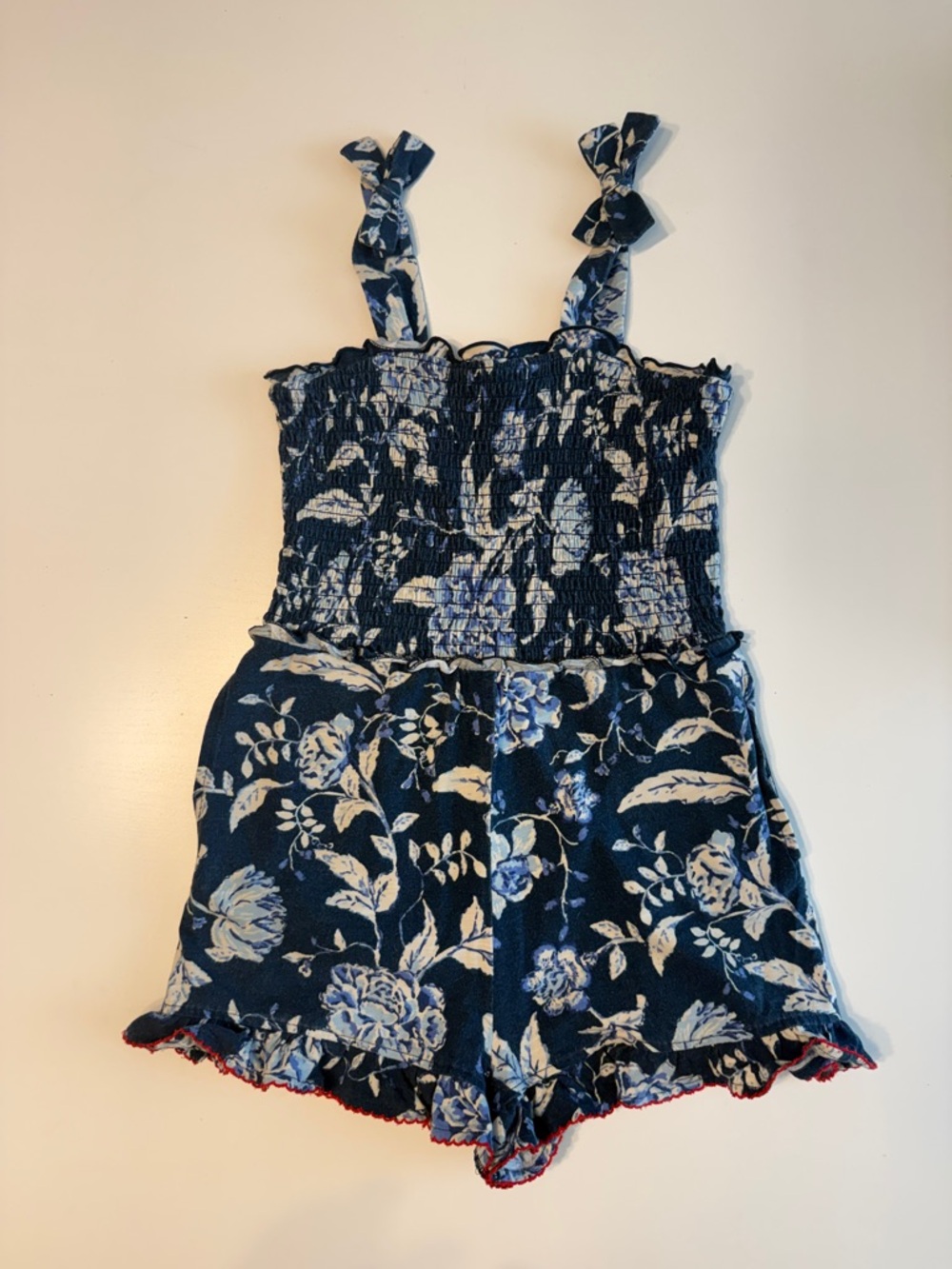 Matilda Jane Navy Floral Smocked Romper Sz 8 VGUC